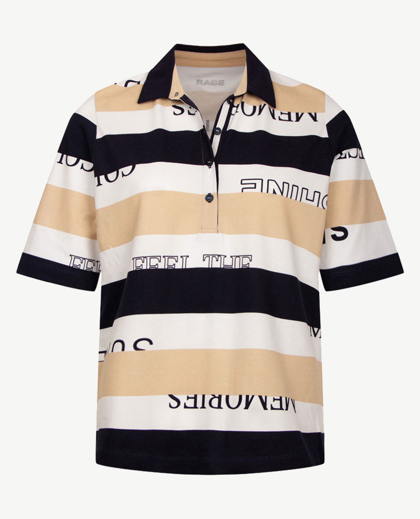 Rabe - Polo - Piqué - Streep beige en navy