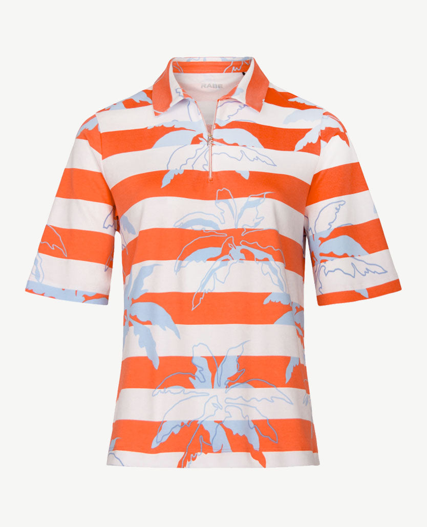 Rabe - Polo met rits - Oranje met wit en blue