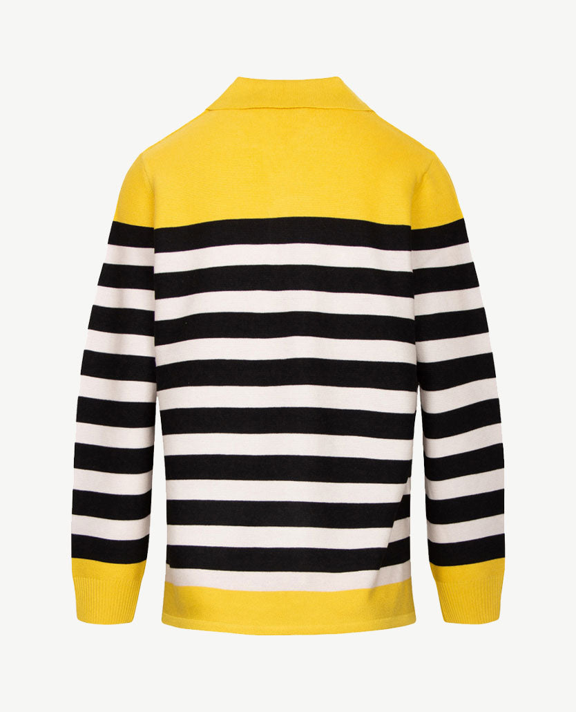 Rabe - Polo gebreid - Zwart, off-white en warm geel