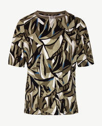 Rabe - Ronde hals v-hals - Khaki met zwart, kobalt en wit