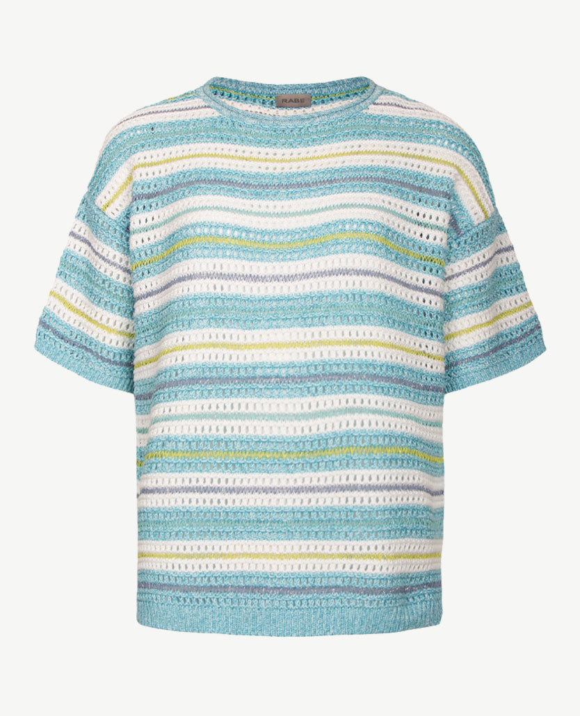 Rabe - Pullover - ronde hals - Azuur, blauw en wit