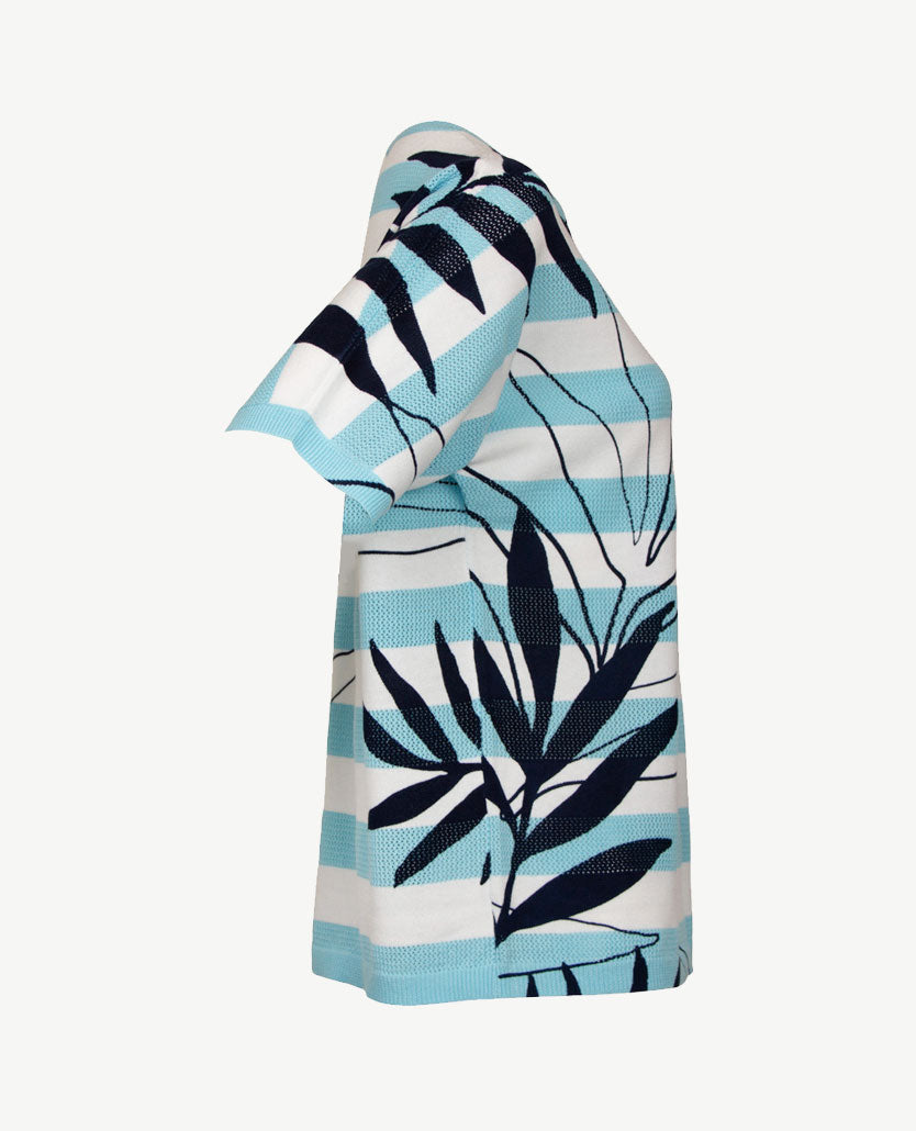 Rabe - Lichte Pullover - ronde hals - Azuur, wit en navy