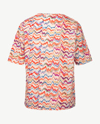 Rabe - Ronde hals - Wave met oranje, bleu, lila en off-white