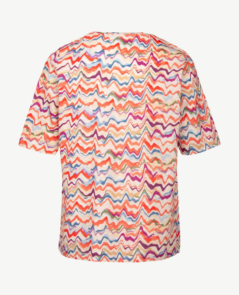 Rabe - Ronde hals - Wave met oranje, bleu, lila en off-white