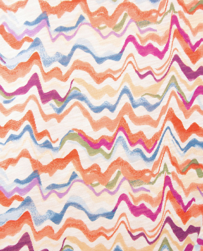 Rabe - Ronde hals - Wave met oranje, bleu, lila en off-white