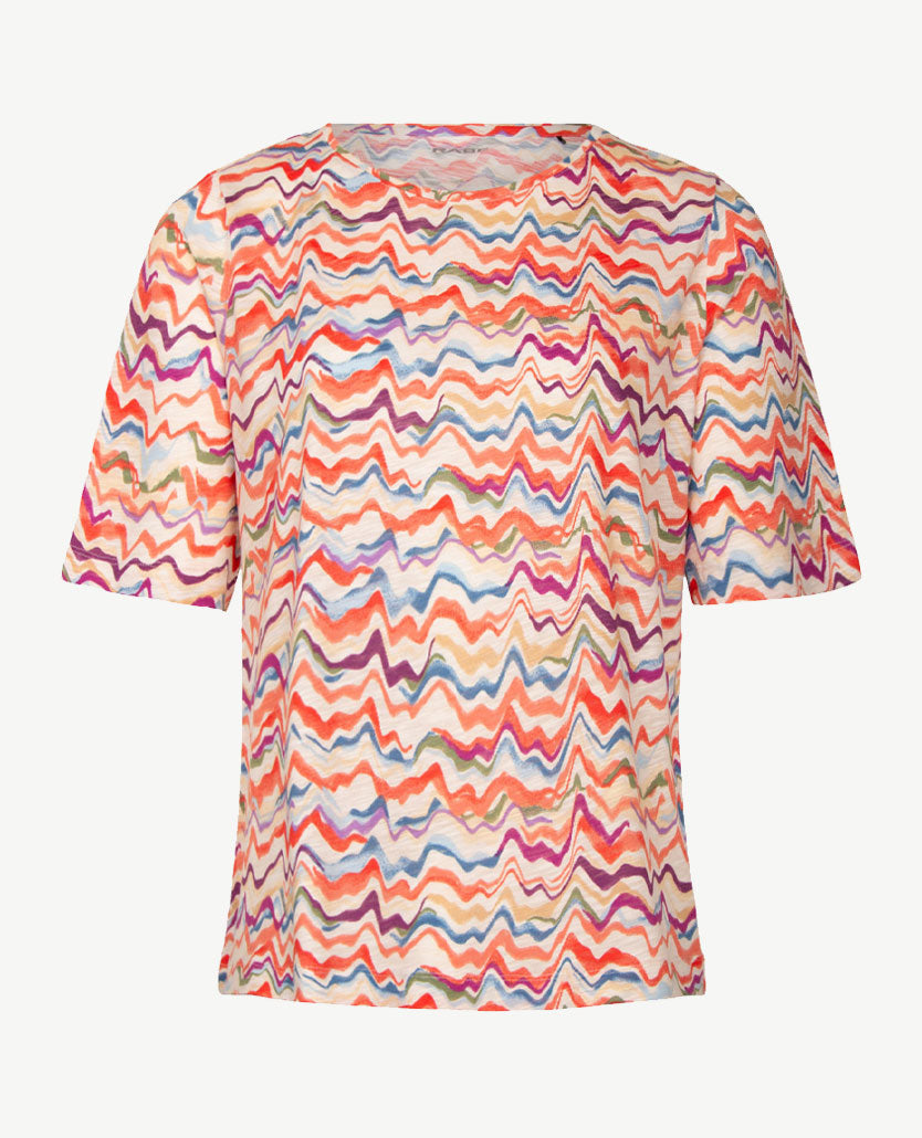 Rabe - Ronde hals - Wave met oranje, bleu, lila en off-white