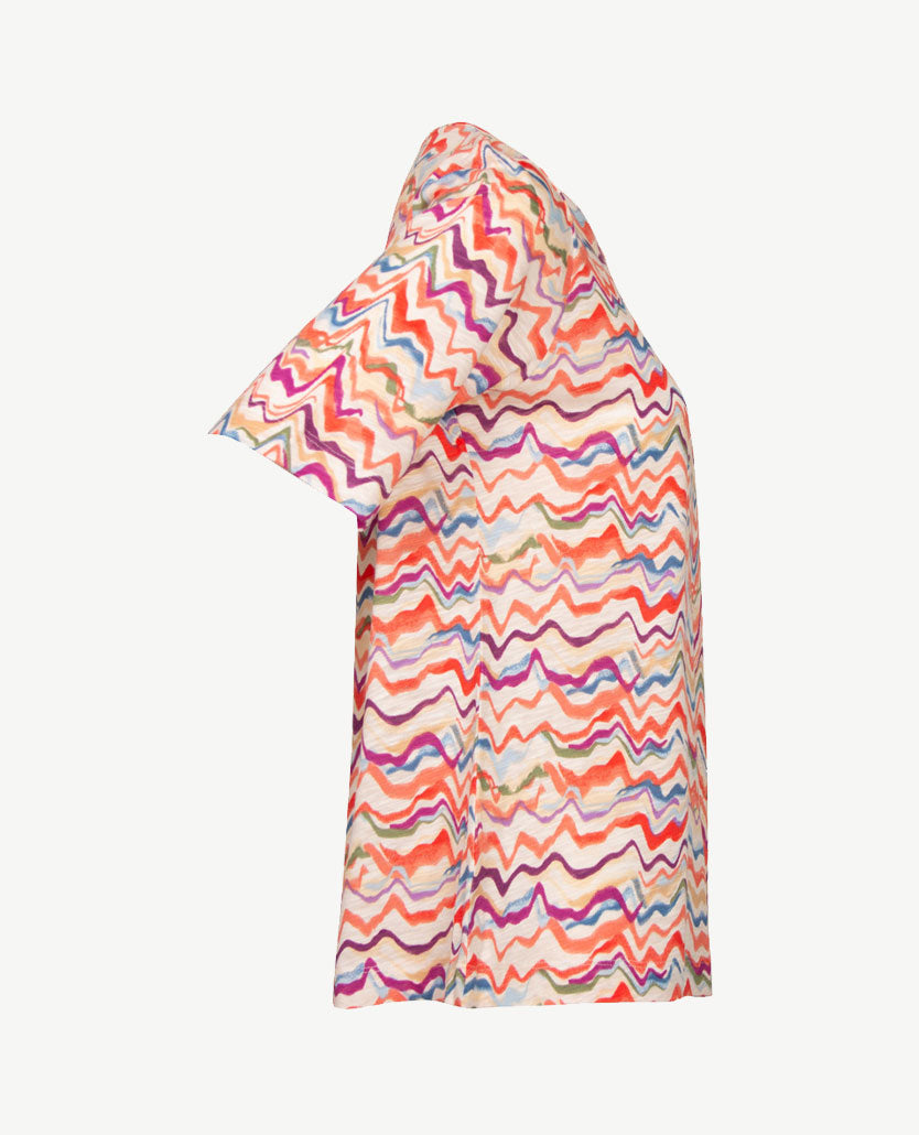 Rabe - Ronde hals - Wave met oranje, bleu, lila en off-white