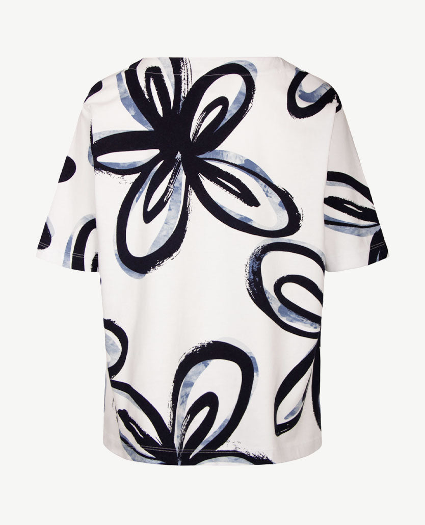 Rabe - Top - Ronde hals - Grote bloem met navy, blue en wit