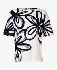 Rabe - Top - Ronde hals - Grote bloem met navy, blue en wit