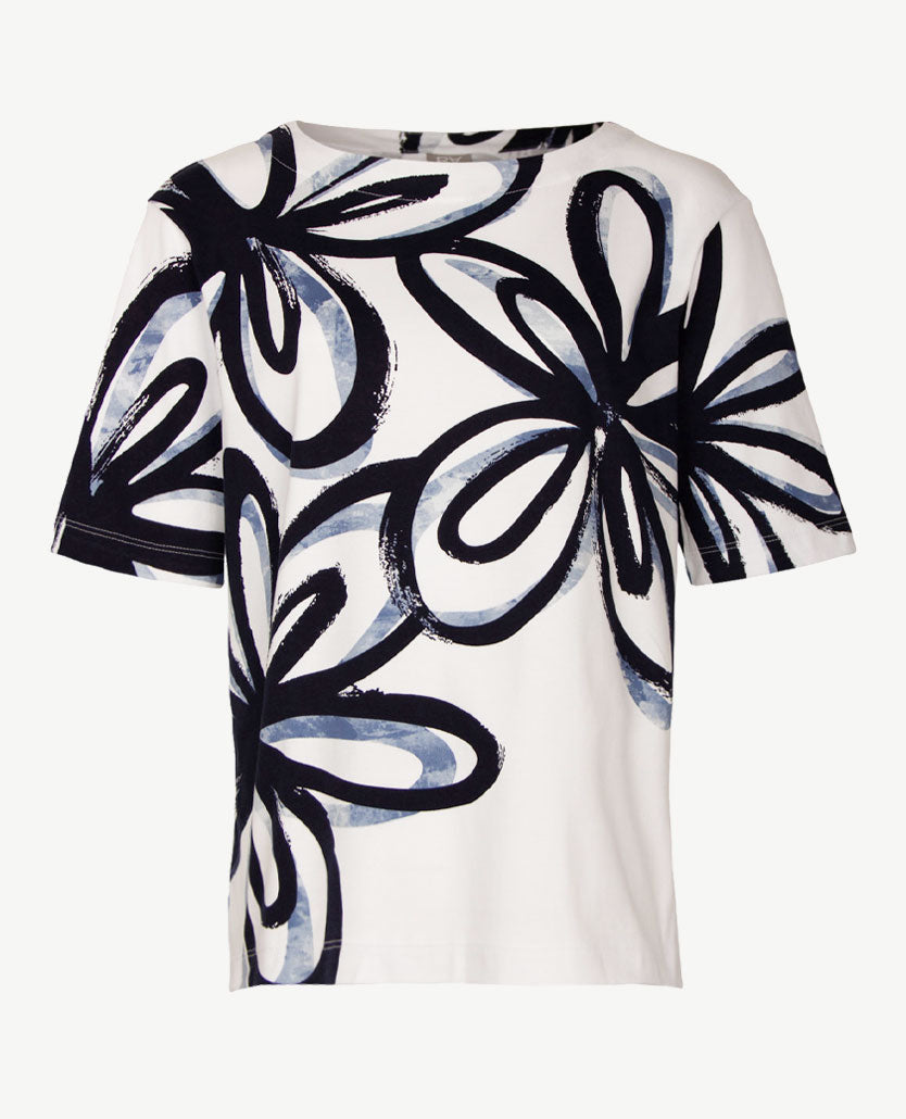 Rabe - Top - Ronde hals - Grote bloem met navy, blue en wit