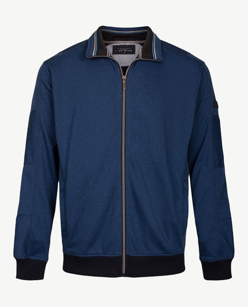 R.B. Boston - Vest - Rits en zakken - Smal streepje marine met blauw