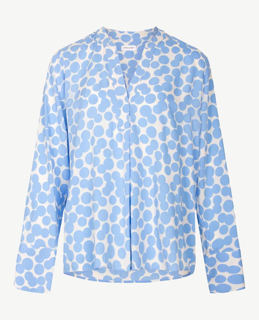 Seidensticker - Blouse - Ronde v-hals - Nop blue met wit – DRESSYOURPARENTS, image size:834x1030