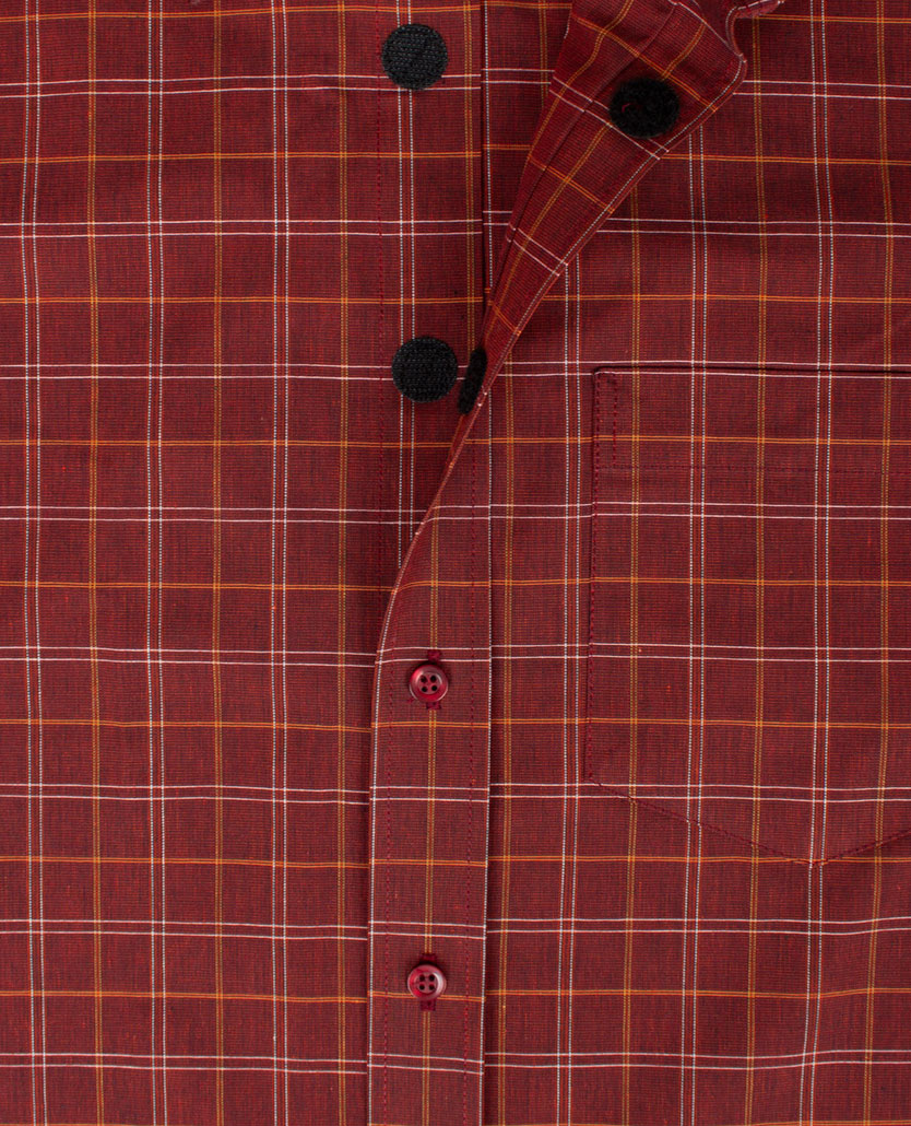 No Buttons®  by D.Y.P - Overhemd zonder knopen - korte mouwen - James - Ruit in rood met wit en iets oranje