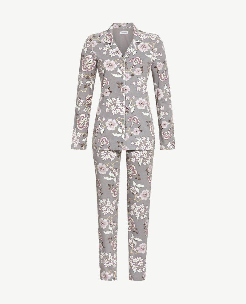 Ringella - Pyjama-lounge - doorknoop - Taupe met lila, off-white en rose