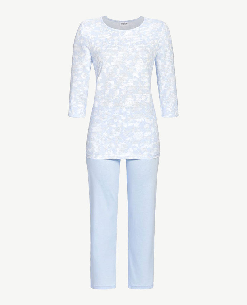 Ringella - Pyjama-lounge - 7-8 broek - ronde hals - Dessin blue en wit