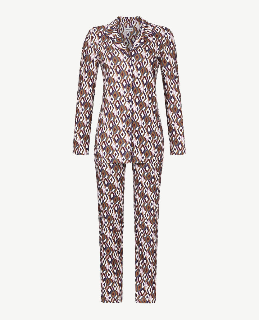 Ringella - Pyjama-lounge - doorknoop - Retrodessin met aubergine, rose en ecru