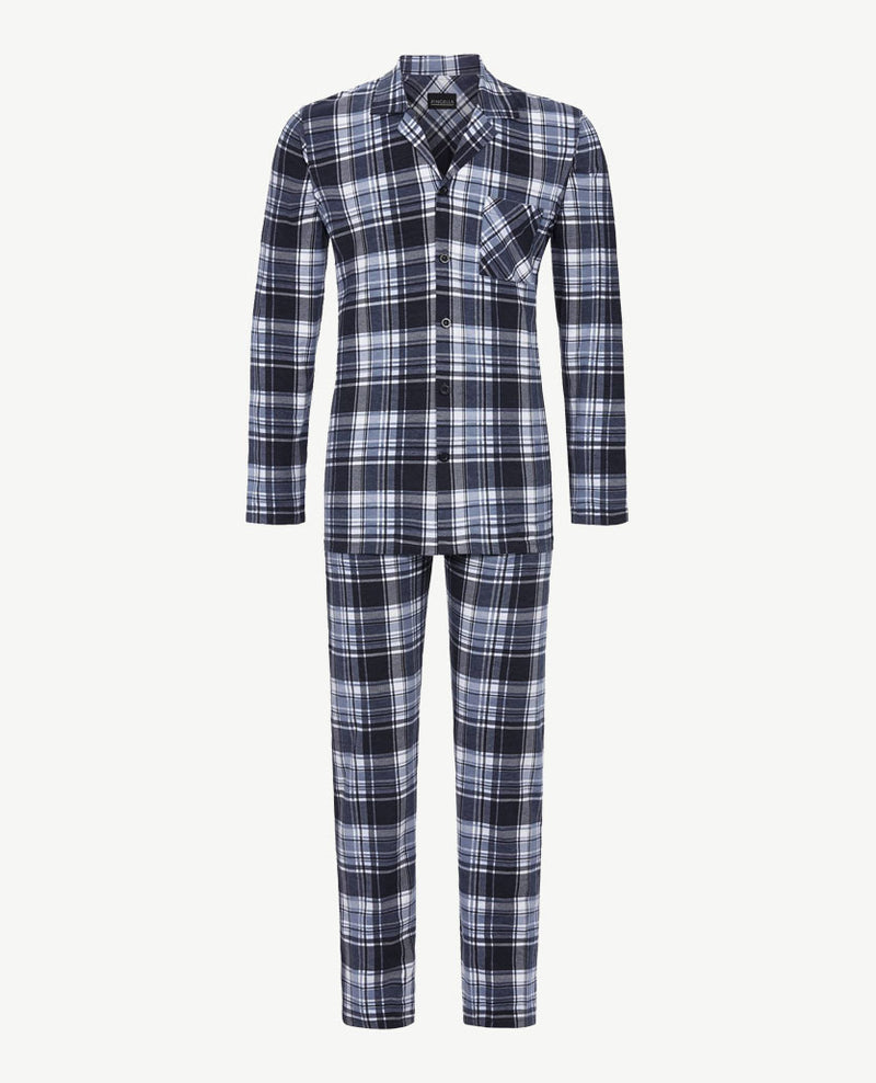 Ringella - Herenpyjama  met doorknoopsluiting - Flanel ruit navy