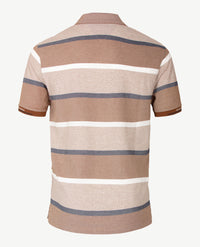 Brax - Polo Paco - Streep camel, wit, marineblauw en beige