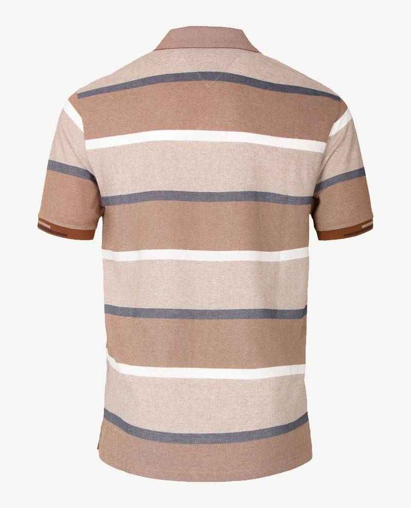 Brax - Polo Paco - Streep camel, wit, marineblauw en beige