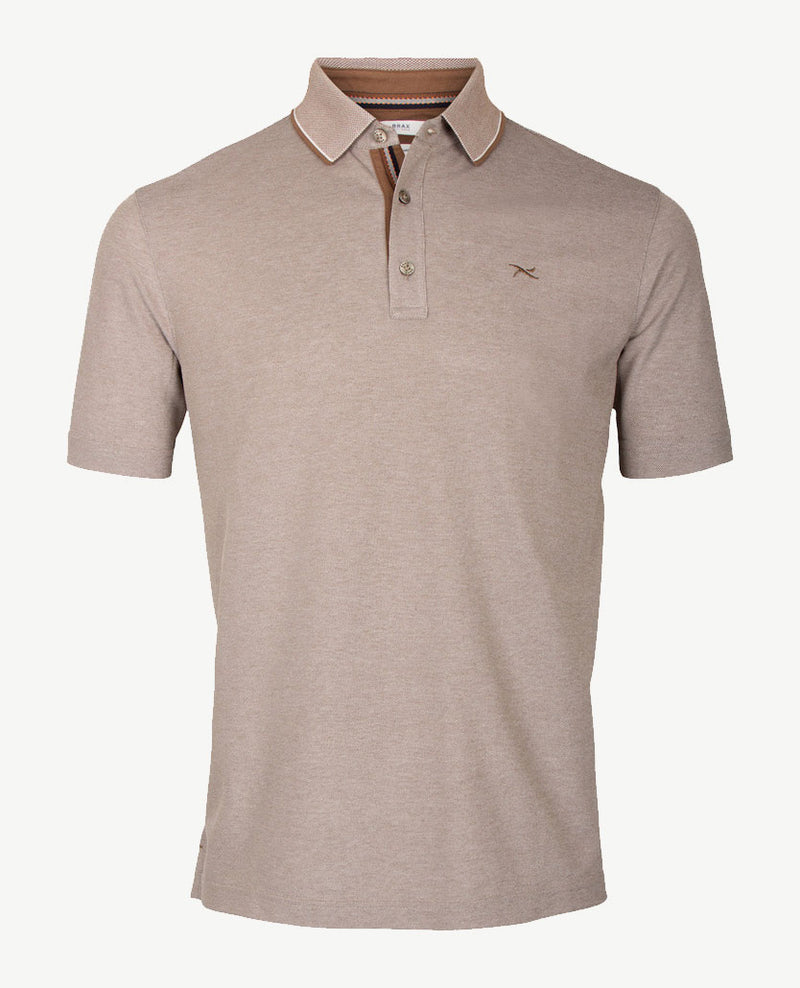 Brax - Polo Petter - Jersey - Beige/wit pinpoint