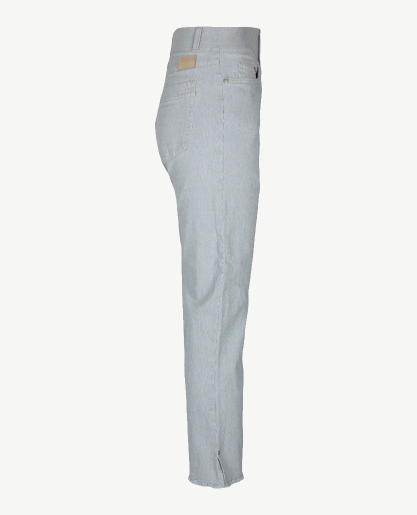 Brax Raphaela - Lavina Fringe - Elastiek rondom - jeans - 6/8 lengte - blauw wit streepje