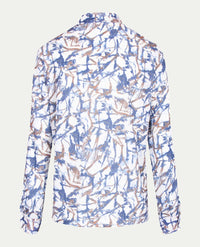 Erfo - Blouse - Dessin van blauw, cognac en off-white