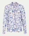Erfo - Blouse - Dessin van blauw, cognac en off-white