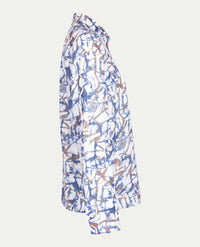 Erfo - Blouse - Dessin van blauw, cognac en off-white