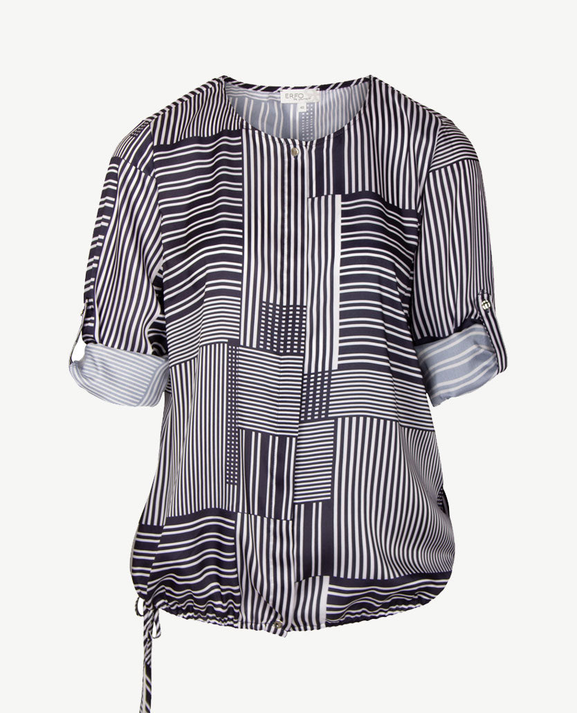 Erfo - Tuniek/blouse in dessin marineblauw en wit