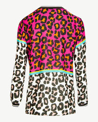 Erfo - Tuniek/blouse in luipaard dessin - brique/zwart/beige/groen en pink