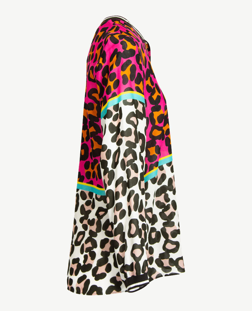 Erfo - Tuniek/blouse in luipaard dessin - brique/zwart/beige/groen en pink