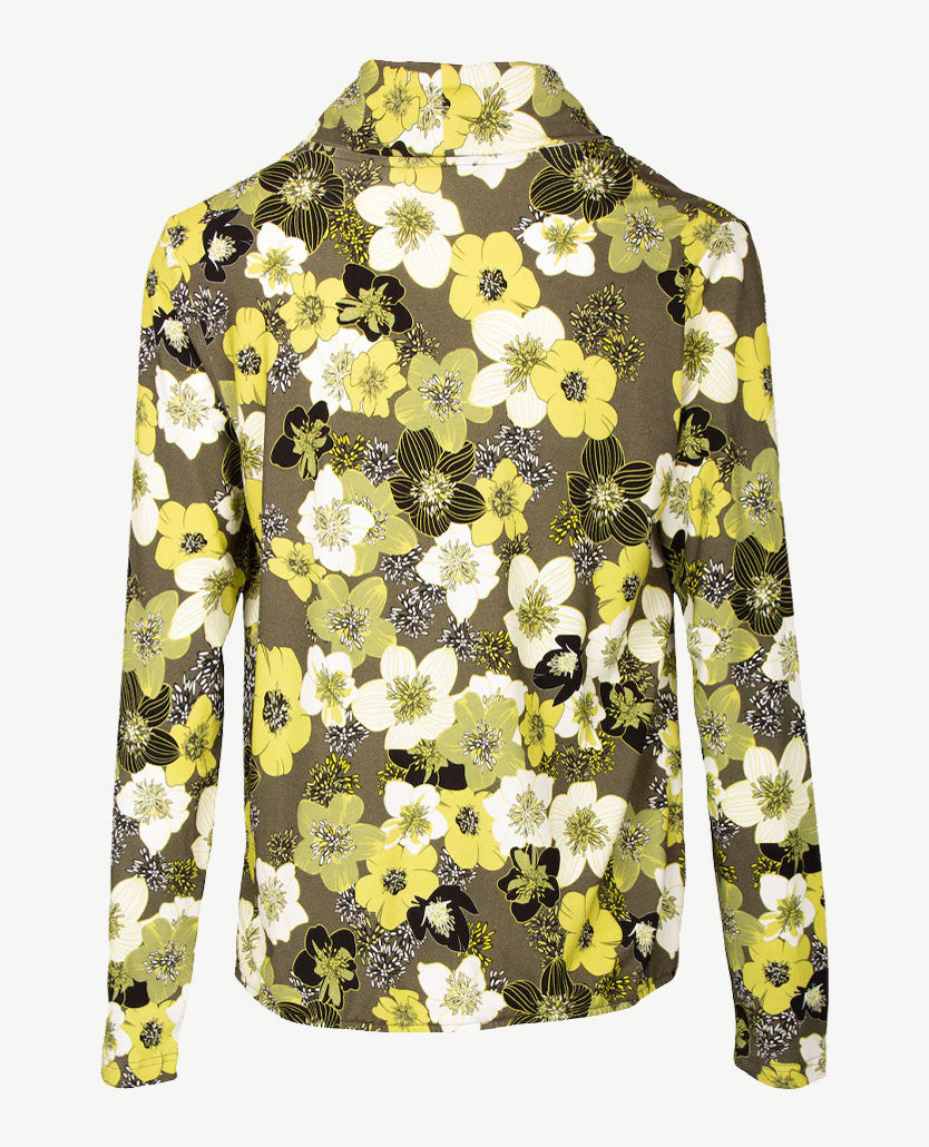 Frank Walder  - Blouson/tuniek  met hangcoll - Groot bloemdessin in groenen met wit en zwart