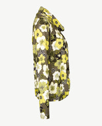 Frank Walder  - Blouson/tuniek  met hangcoll - Groot bloemdessin in groenen met wit en zwart
