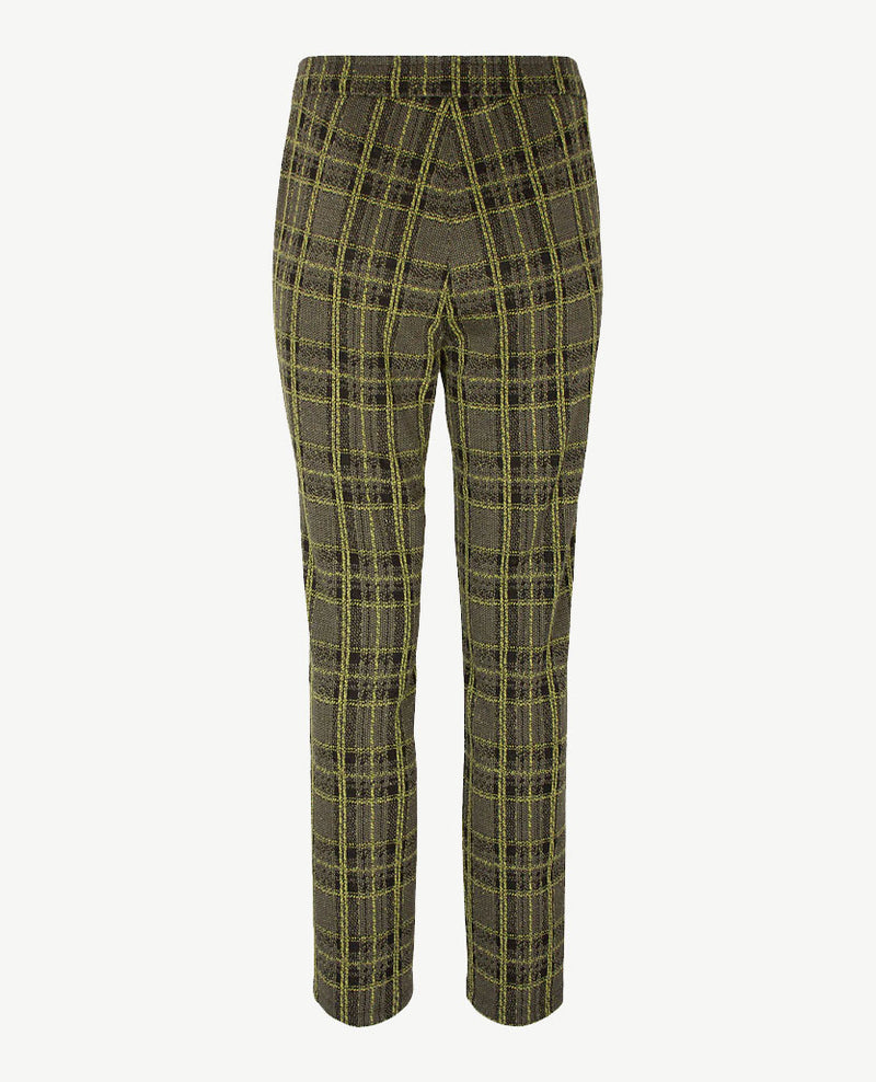 Frank Walder - Jersey pantalon met elastiek rondom - Grove tweed ruit, zwart, donkergroen, pistache