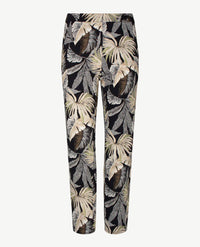 Frank Walder - Pantalon 7-8 lengte - Elastiek rondom - Dessin blad, zwart, beige, khaki en wit