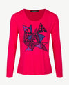Gollé Haug - Ronde hals - Uni met dessin pink met navy en kobalt