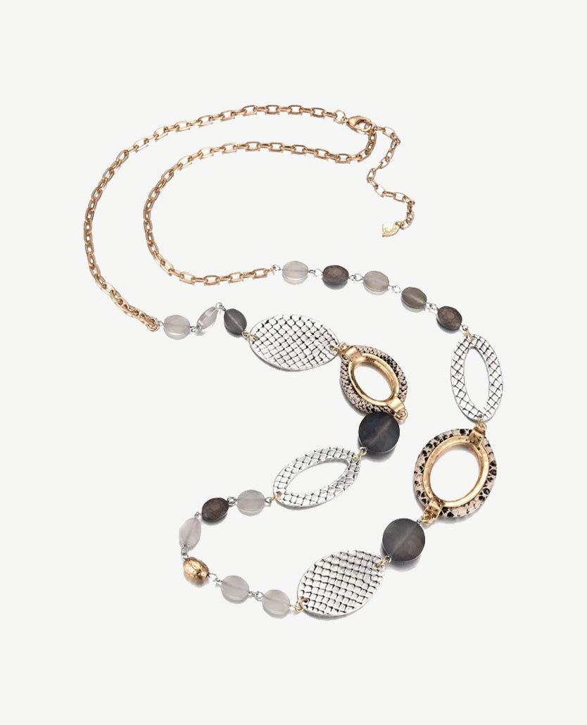 Halflange ketting - Goudkleurig met grijze, zwarte en witte kleuren