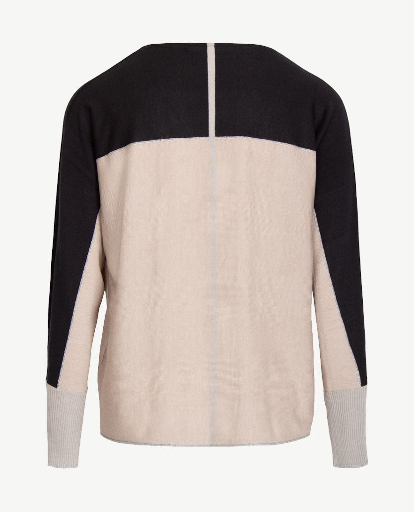 Le Comte - Lichte pullover met ronde hals - Zwart/beige