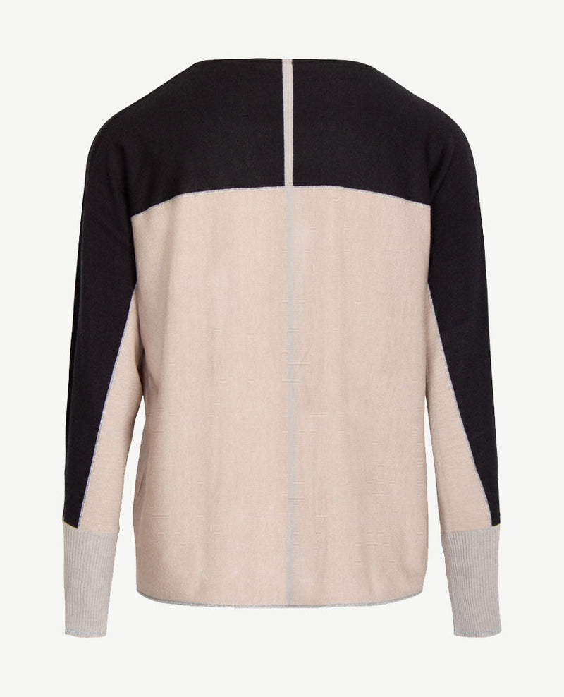 Le Comte - Lichte pullover met ronde hals - Zwart/beige