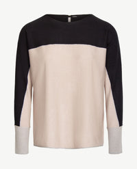 Le Comte - Lichte pullover met ronde hals - Zwart/beige