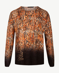 Le Comte - Pullover - Ronde hals - Dessin  warme kleuren beige, burnt orange en zwart