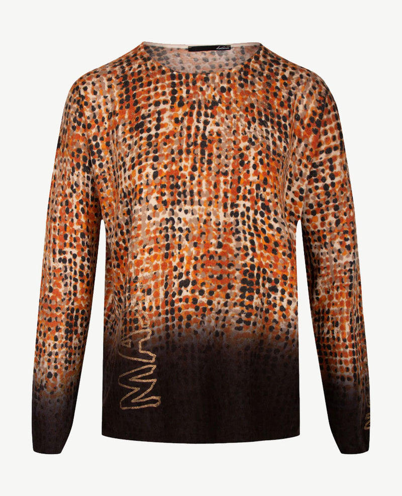 Le Comte - Pullover - Ronde hals - Dessin  warme kleuren beige, burnt orange en zwart