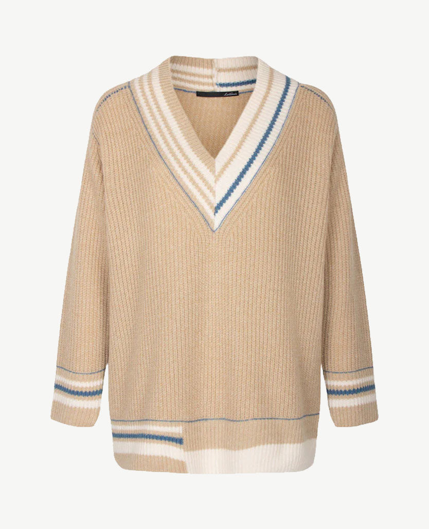 Le Comte - Pullover - V-hals - Beige, off-white en blue