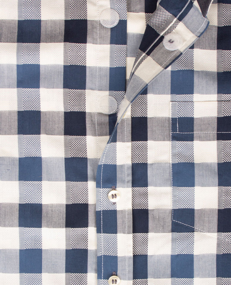 No Buttons®  by D.Y.P - Overhemd zonder knopen - korte mouwen - James - Ruit blauw, navy en off-white