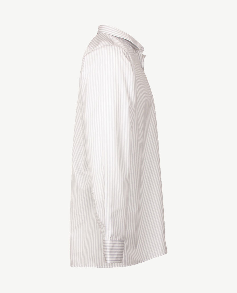 No Buttons®  by D.Y.P - Overhemd met klittenbandsluiting - Patrick - Streep licht grijs
