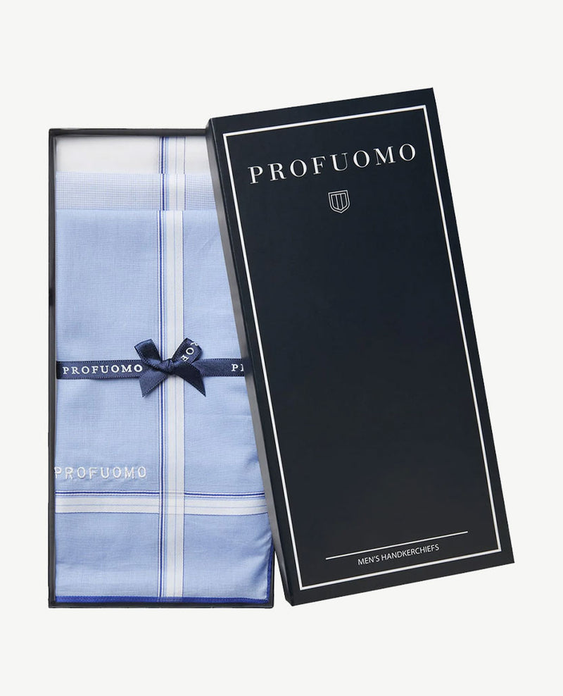 Profuomo - Zakdoeken - Satijnkatoen - 3 stuks - Blauw-wit