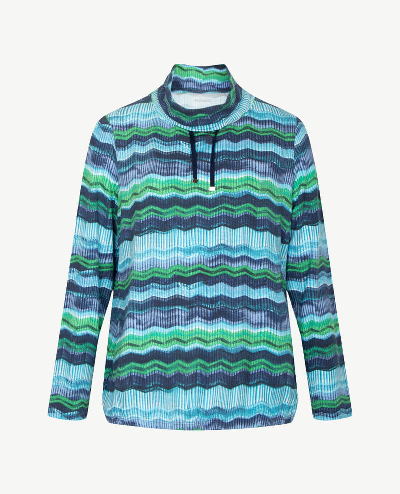 Rabe - Blouson met coll - Zigzag groen, marine, wit en azuur