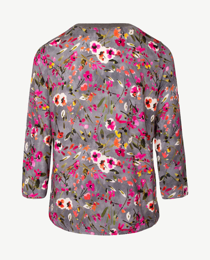 Rabe - Lichte pullover top - ronde hals - Multicolor op grijze basis.