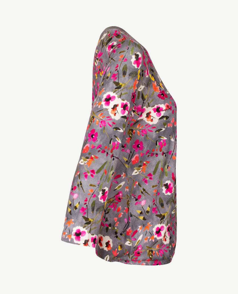 Rabe - Lichte pullover top - ronde hals - Multicolor op grijze basis.