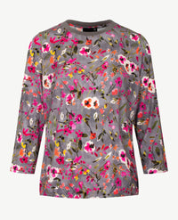 Rabe - Lichte pullover top - ronde hals - Multicolor op grijze basis.
